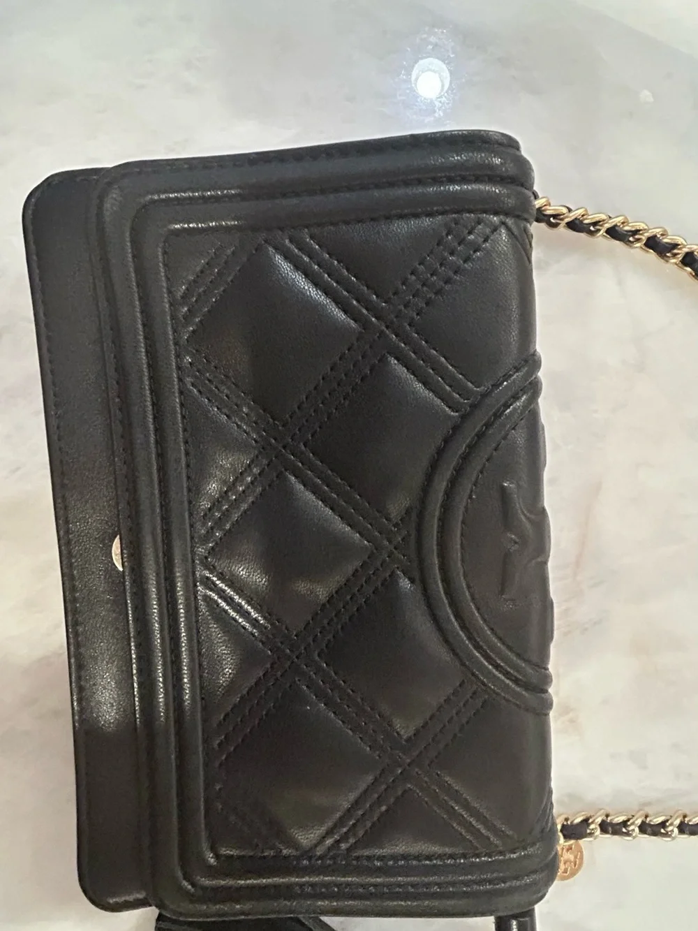Tory Burch Fleming soft wallet Black Quilted Leather Crossbody with Tassel